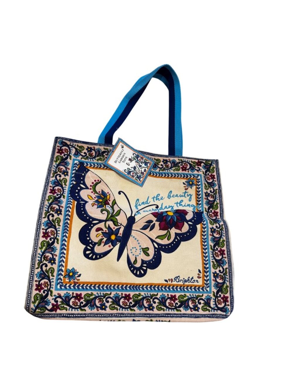 Brighton Colorful Butterfly Garden Tote Bag Multicolor Floral Design Canvas